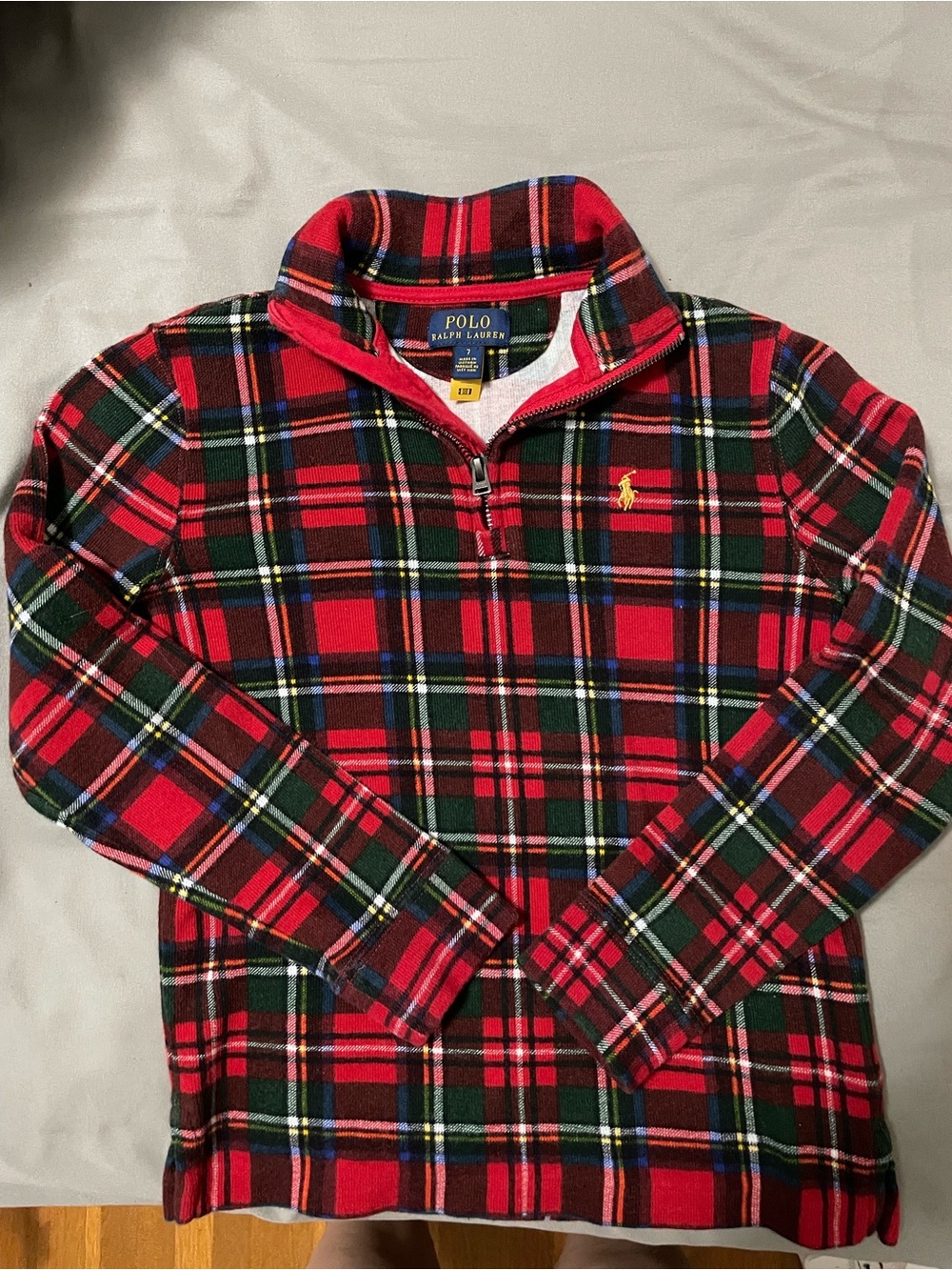 Polo Ralph Lauren red plaid fleece quarter zip sweater